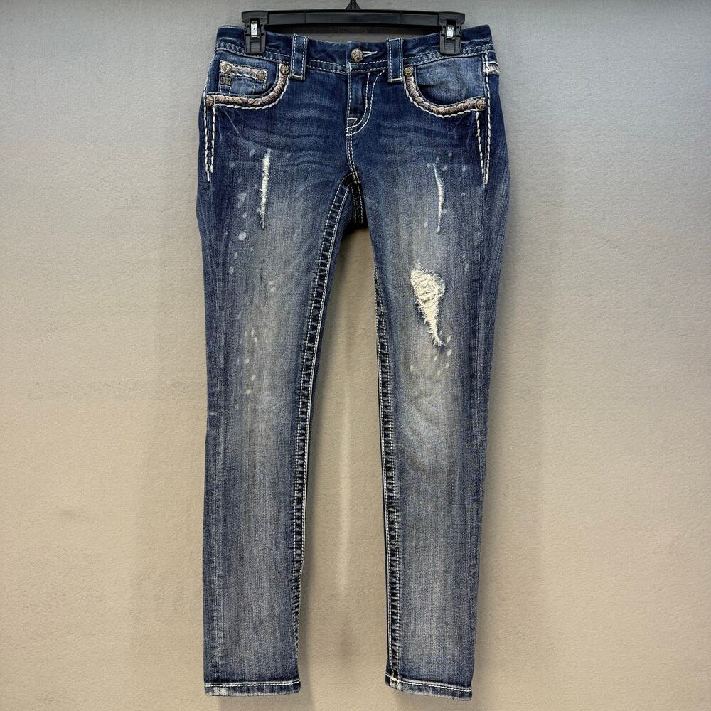 Miss Me Jeans Women's 26x29 (3/4) Blue Signature Ankle Skinny Rose Gold Country